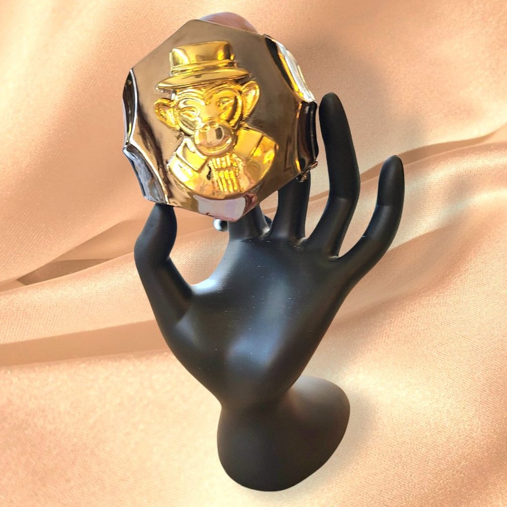 Rare Amedeo NYC Top Hat 'Signor Monkey' Hinged Cuff Bracelet
